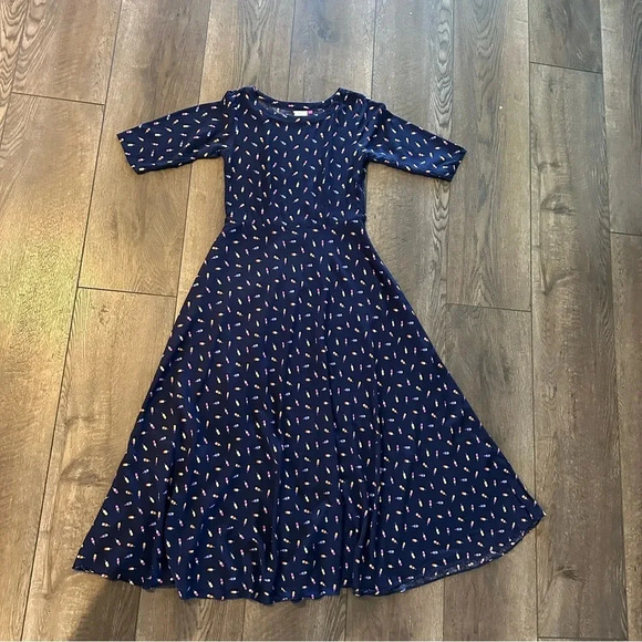 Neeru Kumar Navy With Colorful Popsicles Print Midi Dress Size Small - Picture 7 of 15